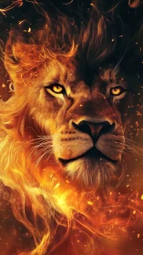 Volumetric fire lion portrait with incandescent ember mane