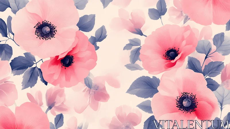 Pink Anemones Dance: Blooming Symphony in Soft Watercolor Reverie.