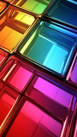 Prismatic glass tiles reflect vivid rainbow color bands.