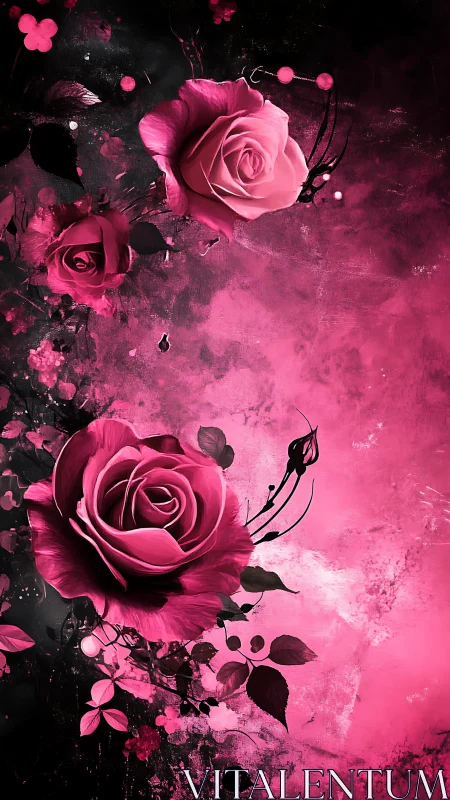 Roses Blooming Through Magenta Mist: Digital Floral Symphony.