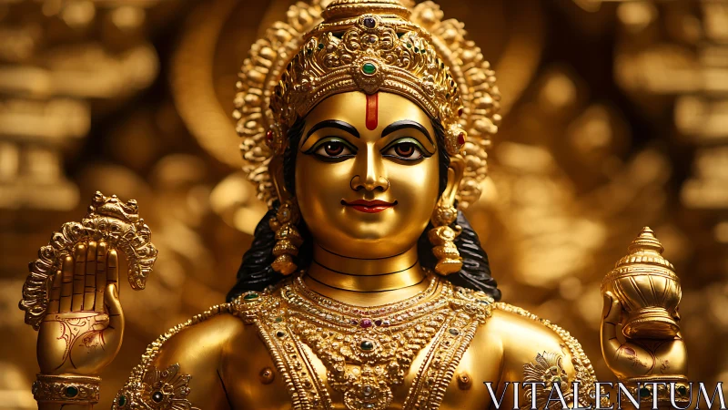 Golden Hindu goddess statue glows with ornate divine detail