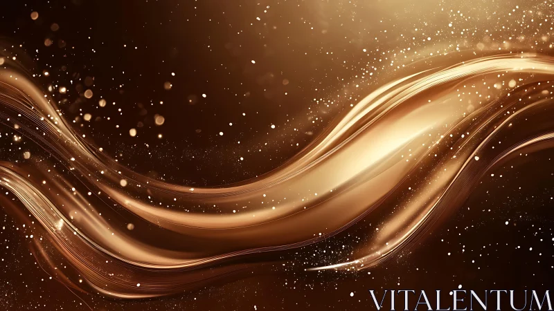 Abstract golden wave with sparkling particles in modern digital art style.