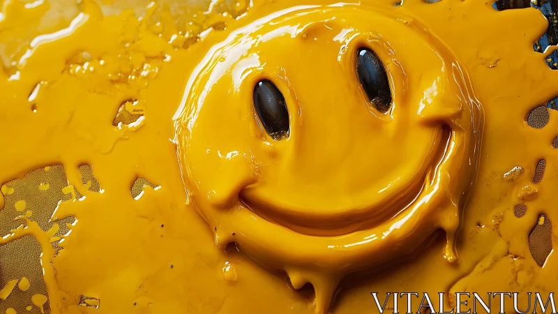 Viscous yellow smile glyph under directional macro lighting.