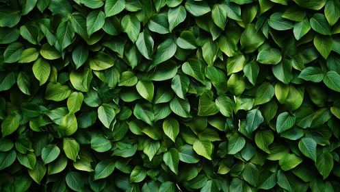Dense green foliage wall with layered tropical leaves.