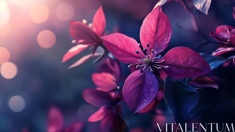 Magenta Flower with Bokeh Light Rendering.