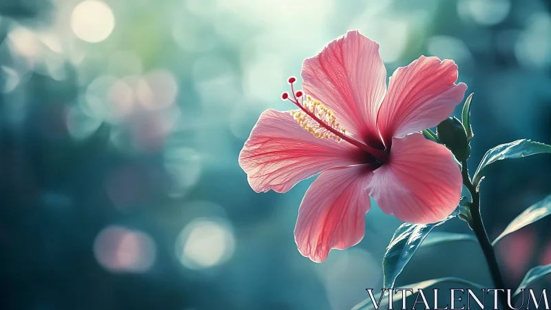 Pink Hibiscus Bloom: Shallow-Depth Cinematic Portrait with Bokeh Rendering