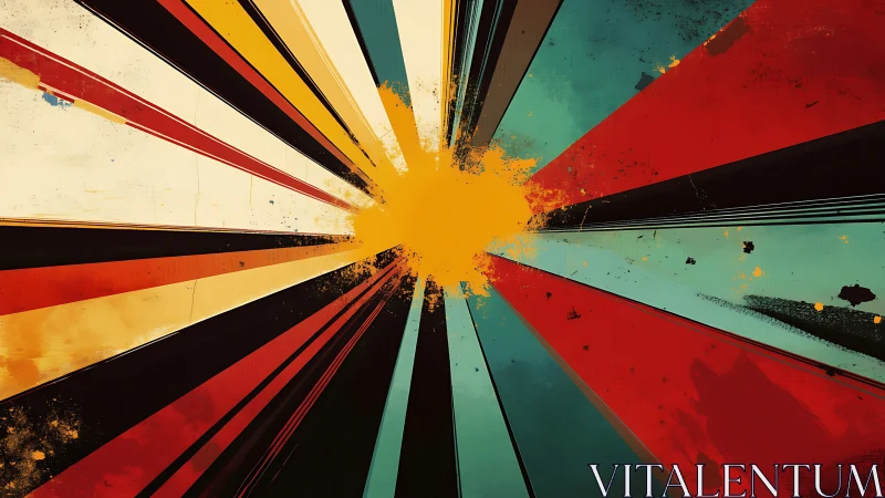 Radiant geometric burst in retro abstract color field painting.