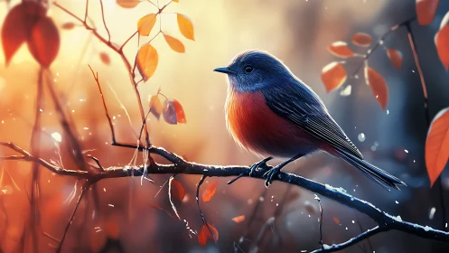 Vibrant Robin on Autumn Branch, Soft Focus Nature Art.