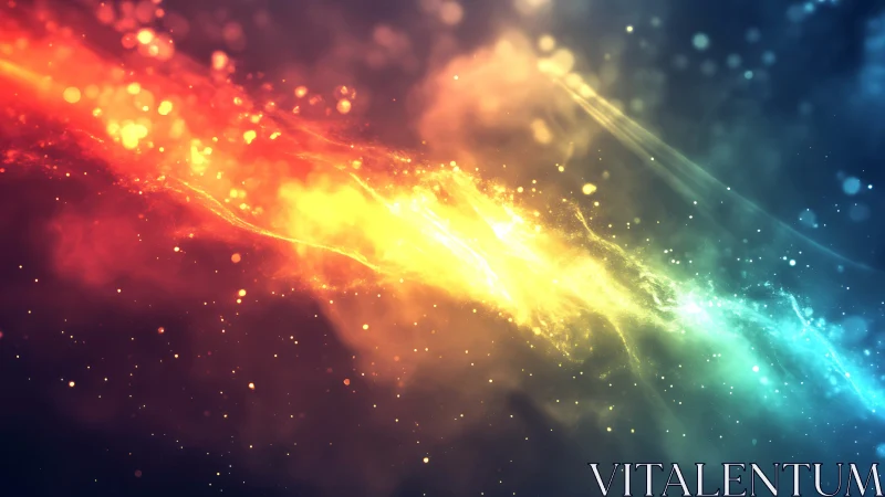 Spectrum light streak across dark abstract cosmic field.