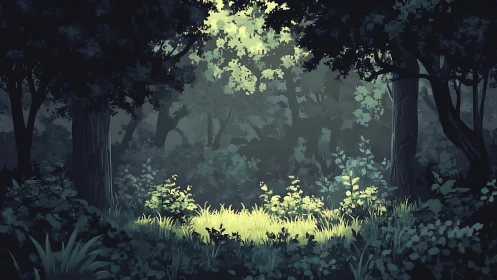 Luminescent Forest Clearing with Ethereal Vegetation.
