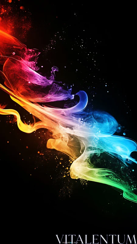 Prismatic smoke ribbon arcs across deep black background