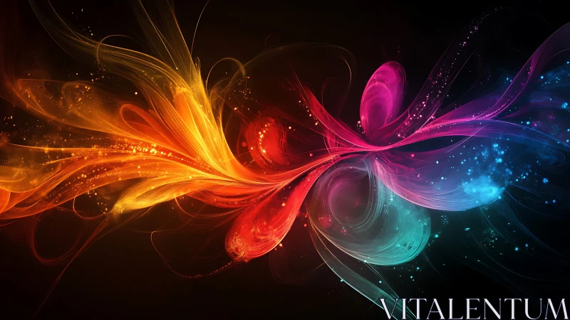 Vibrant energy ribbons swirling through cosmic darkness.