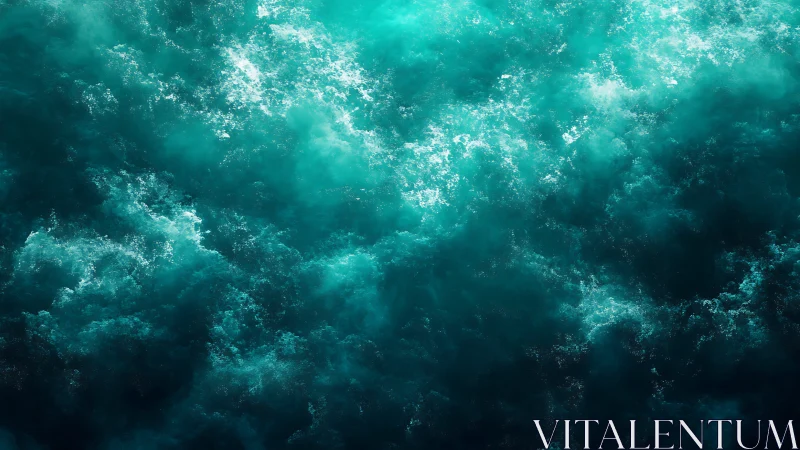 Digital painting of turbulent teal oceanic foam field.
