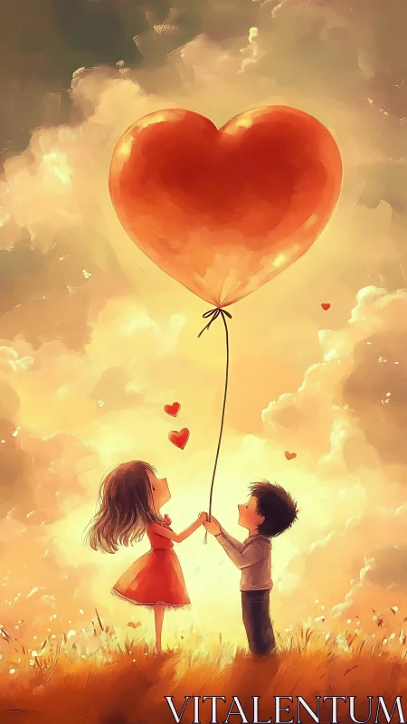 Children Holding Love: A Heartfelt Sky Adventure.