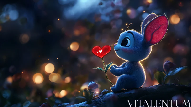 Charming Blue Creature Holds a Heart Bloom