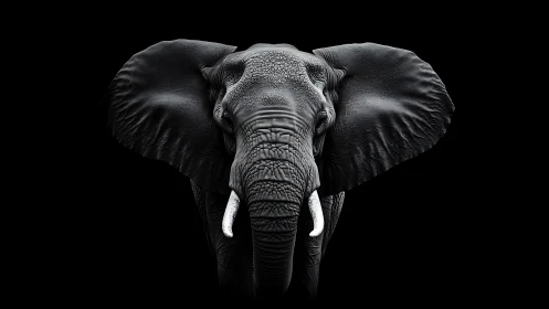 Quiet strength in monochrome elephant portrait on black.