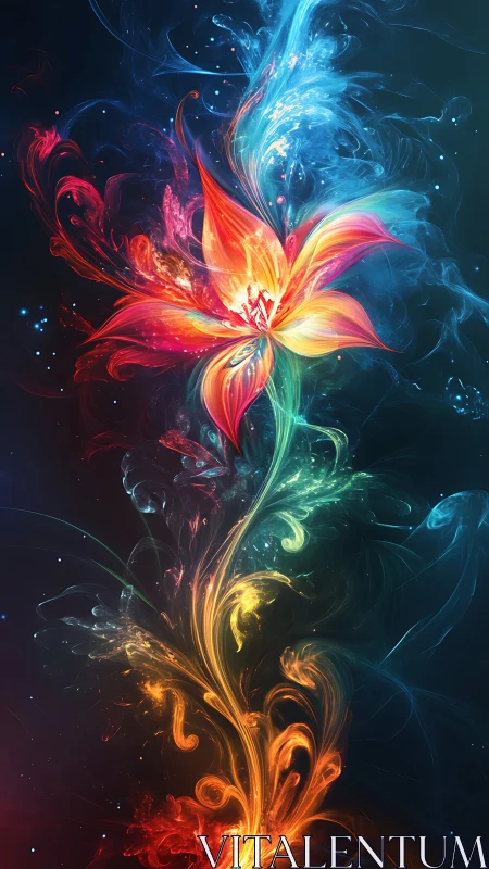 Elemental fire and ice flower rises in radiant cosmic bloom.