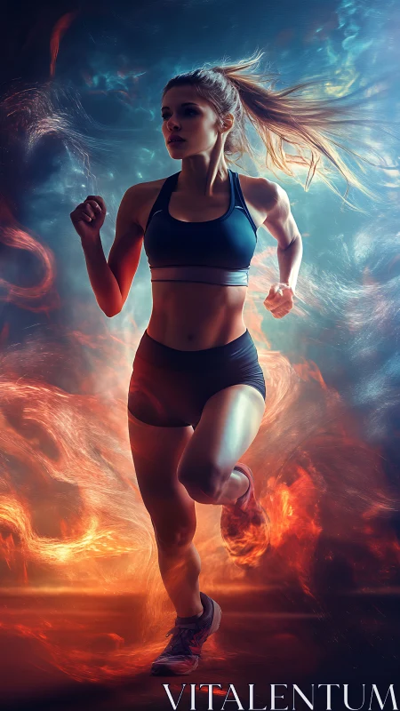 Dynamic digital painting of female runner in elemental motion.