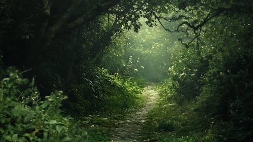 Dense Verdant Woodland Tunnel with Photogrammetric Atmospheric Depth Rendering