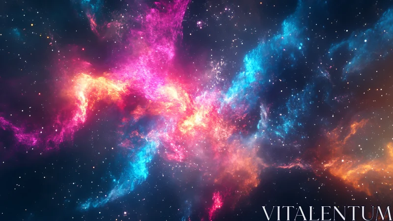 Digital nebula composition with luminous chromatic gas fields.