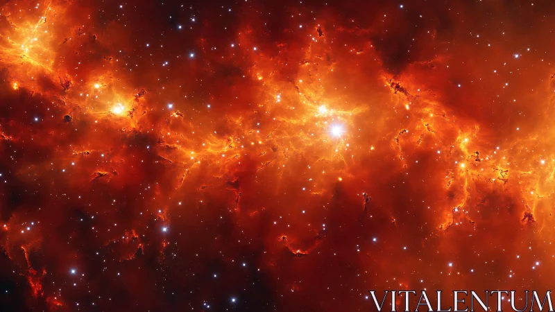 Stellar nebula panorama with luminous orange gas filaments.
