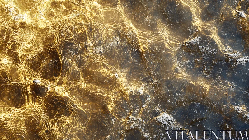 Sunlit ripples sketch molten gold across a stony riverbed