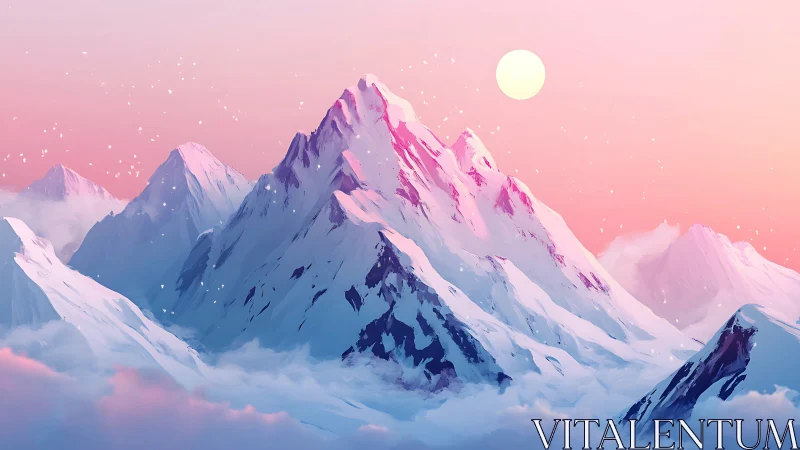 Blush sky summit dreaming beneath a floating winter sun.