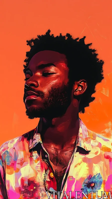 Vibrant digital portrait with saturated orange field backdrop.