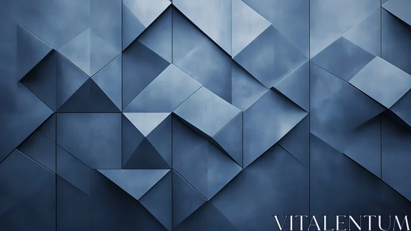 Geometric shadows quietly fold blue light into shifting planes