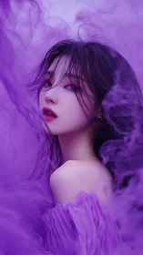 Violet haze portrait of a young woman in ethereal light.