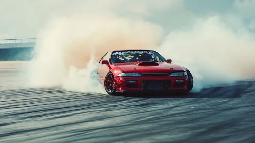 Scarlet drift missile carving smoke ribbons across tarmac.