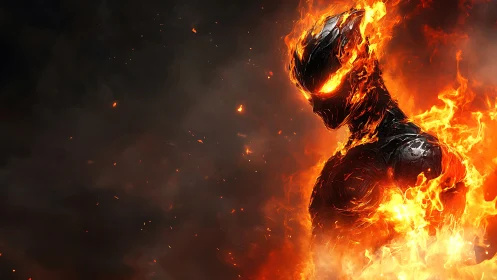 Digital painting of a molten fire entity in dynamic profile.