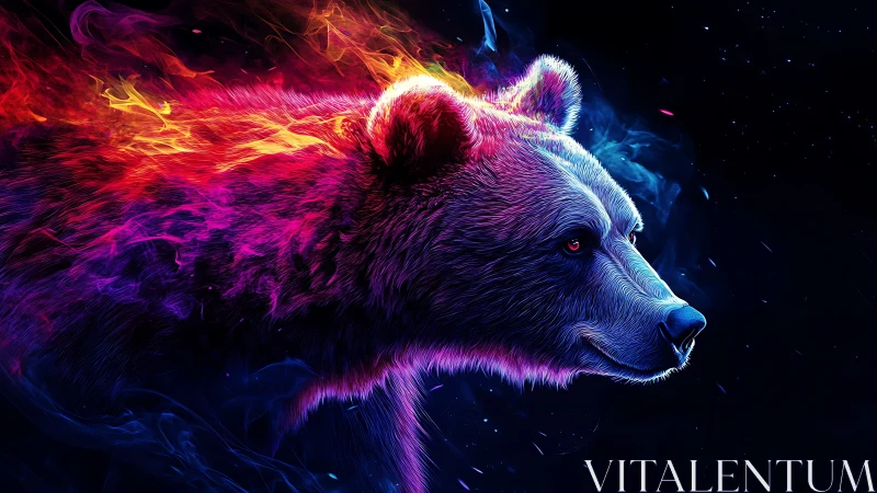 Neon-colored bear profile with flame-like abstract textures.