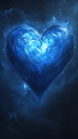 Ethereal Blue Heart: Luminous Energy in Darkness
