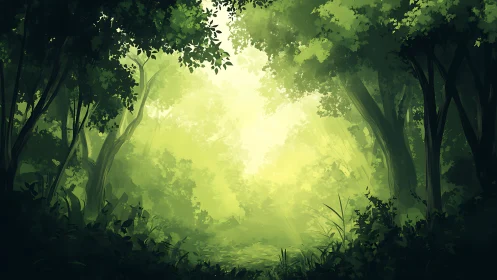 Luminous Forest Pathway Bathed in Golden Sunlight