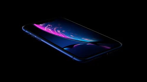 Edge-lit smartphone display with luminous abstract screen.