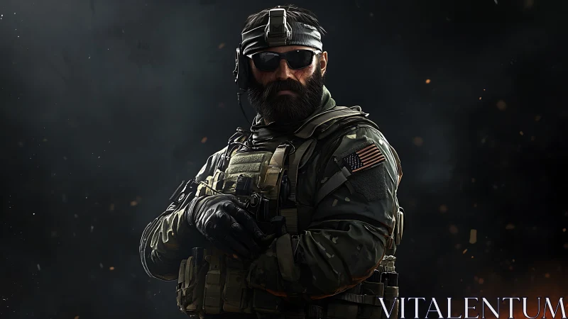 Tactical special forces operator in cinematic low key lighting.