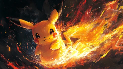 Pikachu Engulfed in Brilliant Flame and Energy.