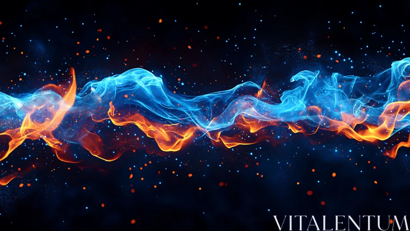 Blue and orange plasma streams intersecting against dark background