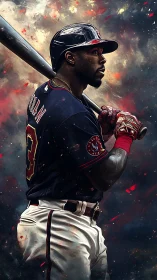 Digital painting of baseball hitter in dramatic focus.