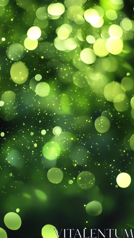 Green bokeh orbs drift through luminous abstract space.