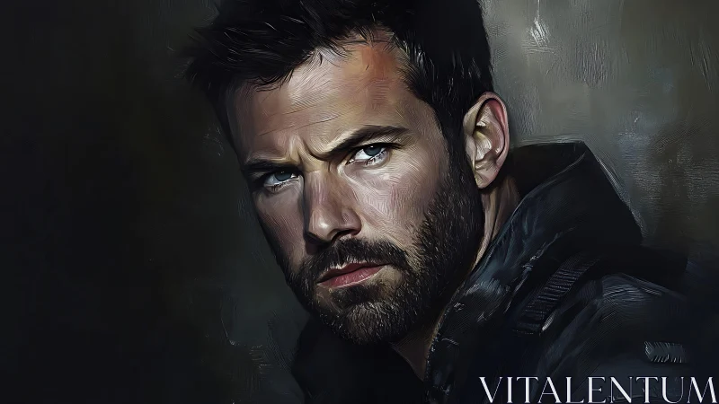 Male portrait presents a focused, side-lit facial study