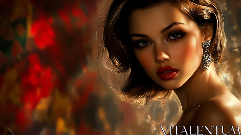 Digital portrait of glamorous woman with vivid bokeh backdrop.