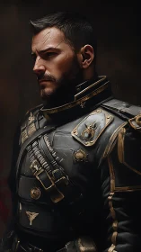 Armored officer portrait renders scarred warrior in profile