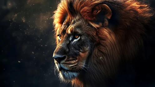 Golden light crowns a majestic lion in quiet profile