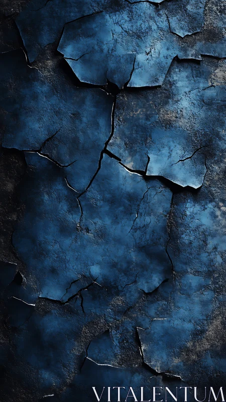 Deep blue cracked wall texture shows dramatic surface decay