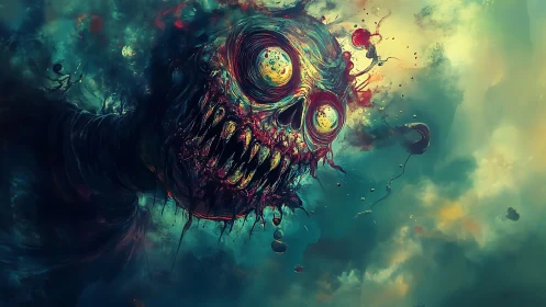 Ethereal cosmic skull drifting through swirling dreamlight.