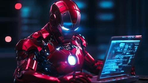 Armored cyber hero codes in neon-lit midnight command hub.