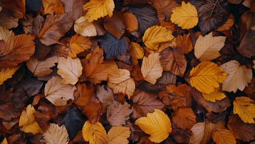 Golden autumn leaves create a warm seasonal forest carpet