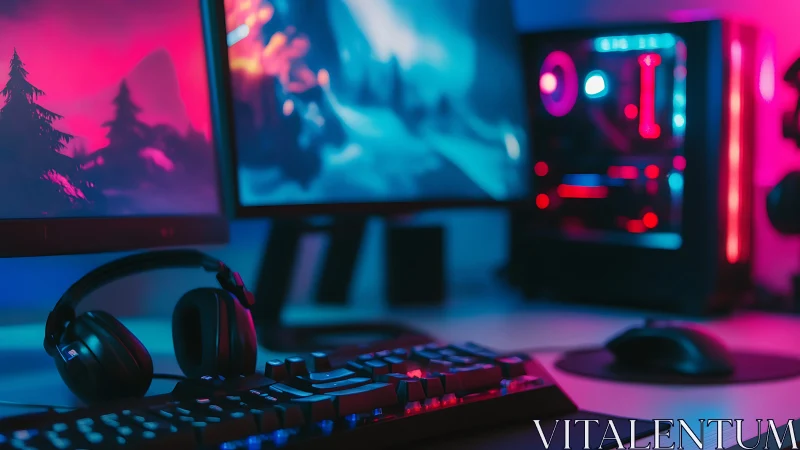 RGB gaming battlestation glows with dual monitors and PC